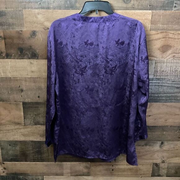 Victoria’s Secret Vintage Pajama Top Sleep Shirt Purple Satin Floral Print Large - Picture 7 of 8